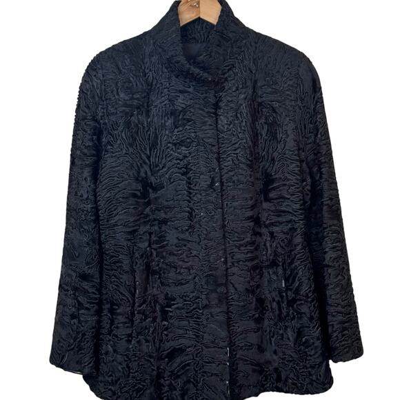 Vintage Made in Greece Size 10 Karakul Lamb Real Fur Black Coat Ovis Aries - Picture 2 of 13